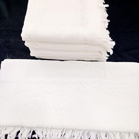 KANAVİÇE İŞLEME KADİFE SOFT KREM HAVLU SETİ 6 ADET 50 X 90 CM