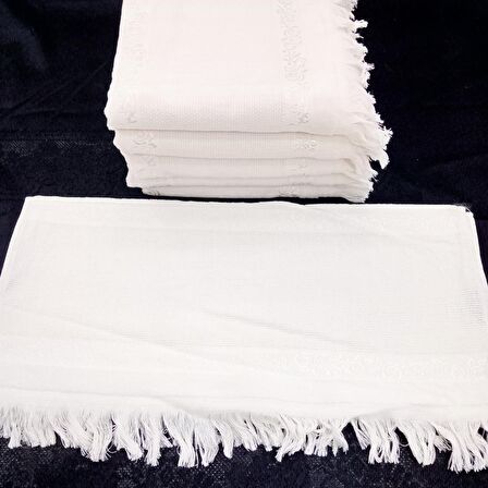 KANAVİÇE İŞLEME KADİFE SOFT KREM HAVLU SETİ 6 ADET 50 X 90 CM