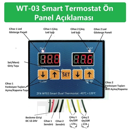 Yate10 WT-03 Dual Smart Wifi DC12-100V 17A Güneş Panel Termostat/ Timer