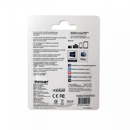 Patriot EP Series 256GB microSDXC V30 A1 U3 Class 10 Hafıza Kartı + SD Adaptör PEF256GEP31MCX