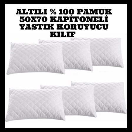 6 Adet Kapitoneli Yastık KoruyucuYastık Kılıfı Femuarlı 100% Pamuklu Terletmez 50x70M Ebatında beyaz