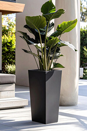 Aura Conica Fiber Konik Saksı - Mat - 70x40cm - Büyük Boy - Üst Açıklık 40cm - Yükseklik 75cm Fiber Saksı Fiberglass
