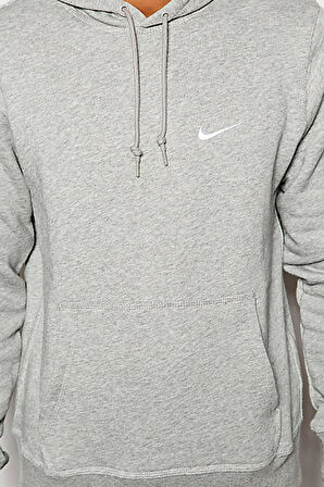 Nike Sportswear Fleece Swoosh Hoodie Kapüşonlu Pamuklu Kalın Unisex Sweatshirt Gri