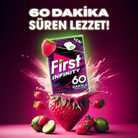 First Infinity 60 Dakika Çilek & Lime Aromalı Şekersiz Draje Sakız - 12 Adet