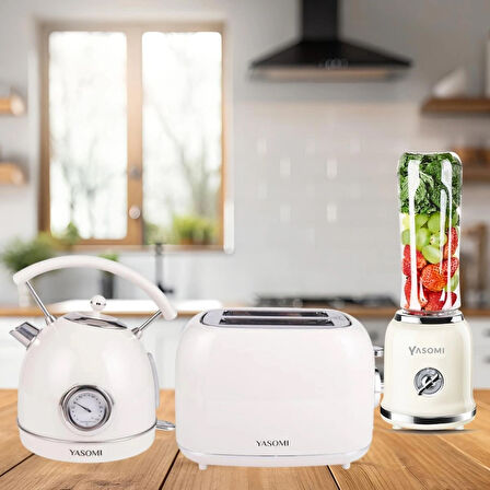 	Yasomi Retro Kahvaltı Seti Su Isıtıcı Kettle + Smoothie Blender + Ekmek Kızartma Makinesi 