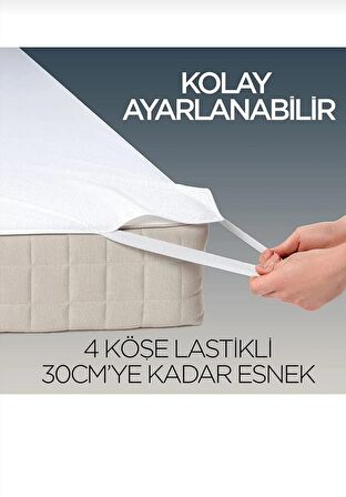 AY Home Dört Köşe Lastikli 200 x 200 Su Geçirmez Alez Beyaz