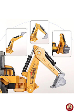 Oyuncak 3'lü İş Makineleri Seti Ekskavatör Kule Vinç Bulldozer ve Kepçe Bir Arada Full Metal Başlık