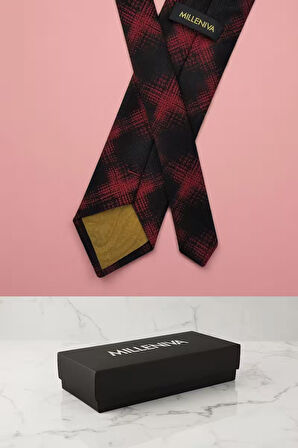 Ekose Kırmızı Kravat & Mendil