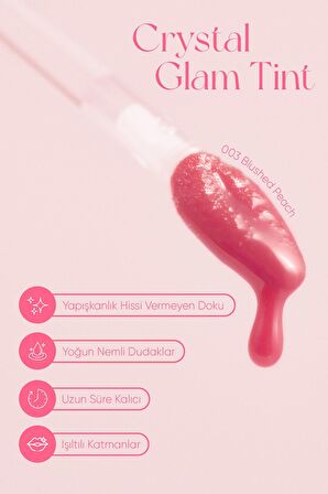 Yapışkanlık Hissi Vermeyen Yoğun Işıltılı Tint Clio Crystal Glam Tint (03 Blushed Peach)