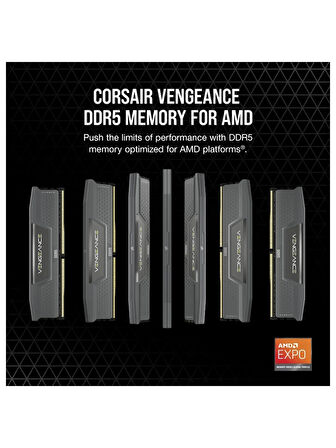 CORSAIR VENGEANCE CMK32GX5M2B6000Z30 SİYAH 32GB (2X16GB) 6000MHz CL30 DDR5 AMD EXPO / Intel XMP Ram