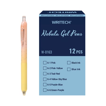 WRITECH W-0163 SOFT GRIP NEBULA JEL KALEM PEMBE/SARI - 12'Lİ KUTU