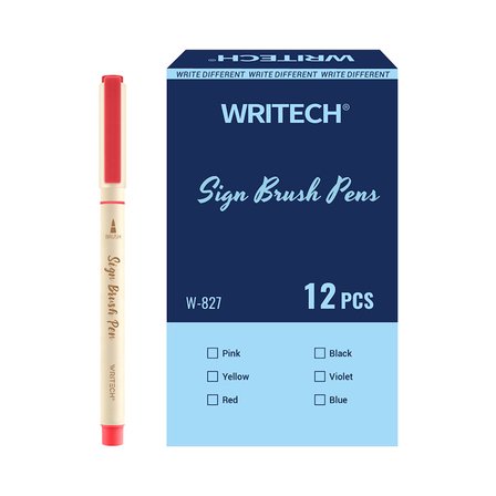 WRITECH W-827 FIRÇA TİP KEÇELİ KALEM AKÇAAĞAÇ - 12'Lİ KUTU