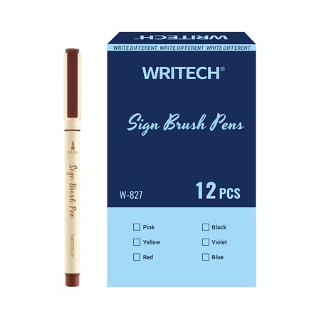 WRITECH W-827 FIRÇA TİP KEÇELİ KALEM KİREMİT KIRMIZI - 12'Lİ KUTU