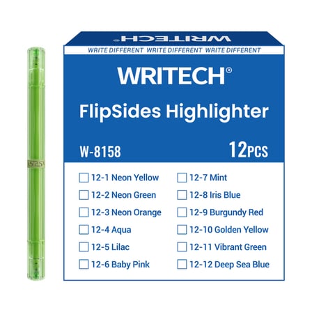 WRITECH W-8158 FLIPSIDE FOSFORLU KALEM ÇİFT TARAFLI NEON YEŞİL - 12'Lİ KUTU