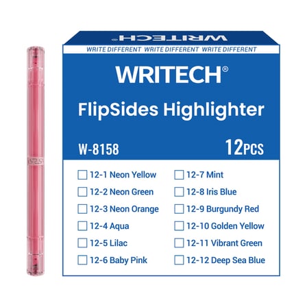 WRITECH W-8158 FLIPSIDE FOSFORLU KALEM ÇİFT TARAFLI BORDO KIRMIZI - 12'Li KUTU