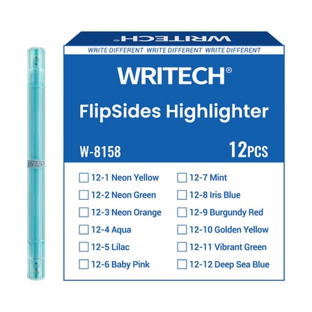 WRITECH W-8158 FLIPSIDE FOSFORLU KALEM ÇİFT TARAFLI AQUA - 12'Li KUTU