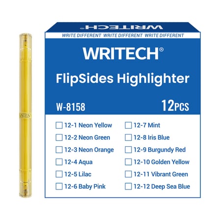 WRITECH W-8158 FLIPSIDE FOSFORLU KALEM ÇİFT TARAFLI ALTIN SARISI - 12'Li KUTU