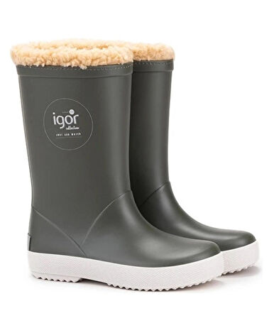 Igor Splash Nautico Çocuk Kürklü Haki Yeşil  Yağmur Çizmesi W10207-042