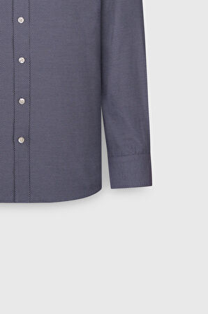 Pamuklu Oxford Regular Fit Rahat Kesim Klasik Yaka Armürlü Gömlek