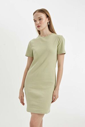 DeFacto Bodycon Bisiklet Yaka Fitilli Kaşkorse Kısa Kollu Mini Elbise C1503AX24SPKH439
