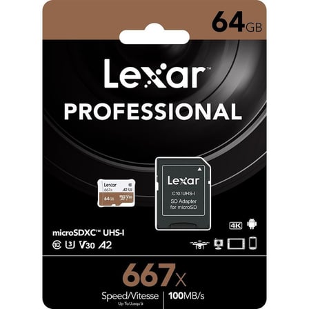 Lexar MicroSD 64GB 667X Hafıza Kartı (100mb/sn)