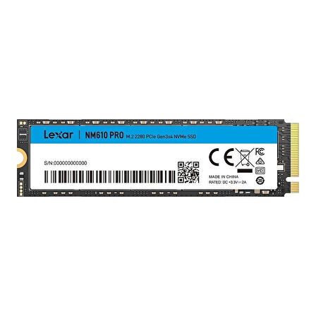 Lexar NM610PRO 500GB PCIe Gen3 x4 Okuma 3300MB – Yazma 1700MB M.2 SSD (LNM610P500G-RNNNG)