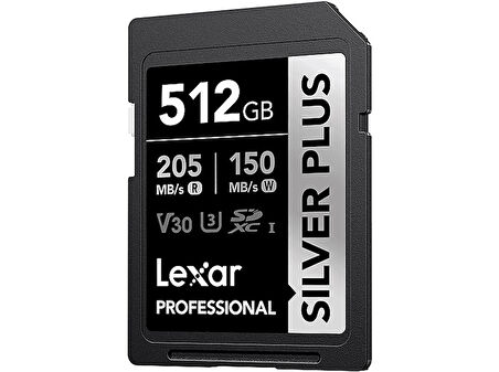 LEXAR 512GB LSDSIPL512G-BNNNG SD Professional Silver Plus SDXC UHS-I Kart Up To 205MB/s Okuma 150MB/s Yazma Hafıza Kartı