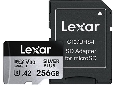 LEXAR 256GB Yüksek Performanslı Silver Plus microSDXC UHS-I 205MB/s Okuma 150MB/s Yazma Hafıza Kartı