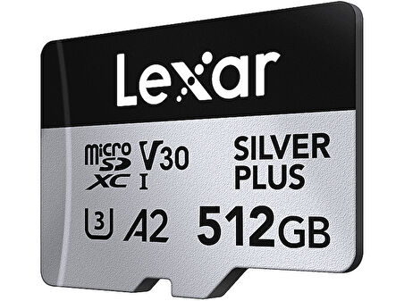 LEXAR 512GB Yüksek Performanslı Silver Plus microSDXC UHS-I up to 205MB/s Okuma 150MB/s Yazma Hafıza Kartı