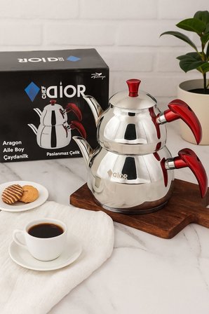 Chef Dior Aragon Orta Boy Çaydanlık – Elma Şekeri Kırmızısı, İndüksiyon Uyumlu, Şık Tasarım-18/10