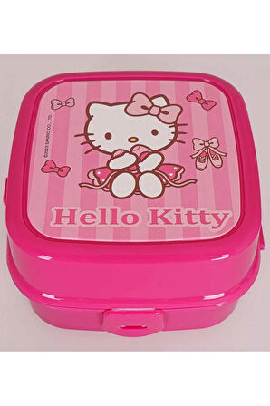 Hello Kitty Lisanslı Lila  3 Bölmeli Kaşık Çatallı Çocuk Okul Beslenme Kutusu Saklama Kabı