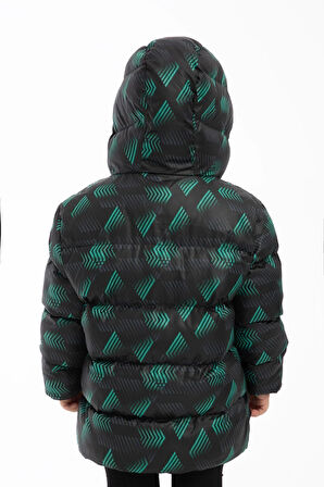 Kız ÇocukDijital Desen Polar Su ve Rüzgar Geçirmez Kapüşonlu Şişme Kışlık Mont