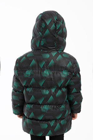 Kız ÇocukDijital Desen Polar Su ve Rüzgar Geçirmez Kapüşonlu Şişme Kışlık Mont