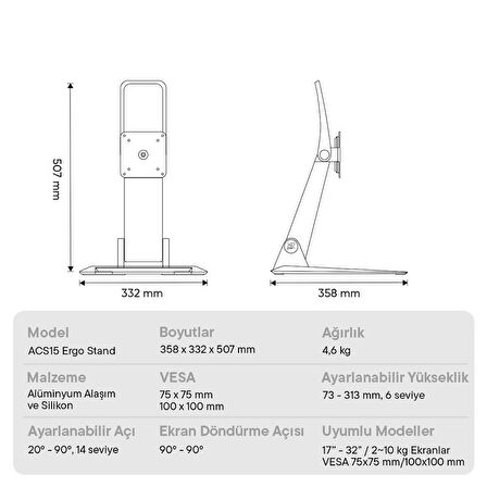 XP-Pen ACS15 Ergo Stand Yükseklik ve Açı Ayarlı Tablet Standı