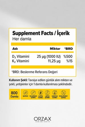 Orzax Ocean Vitamin D3K2 Damla 20 ml 2'li Avantaj Paket Yeni Ambalaj