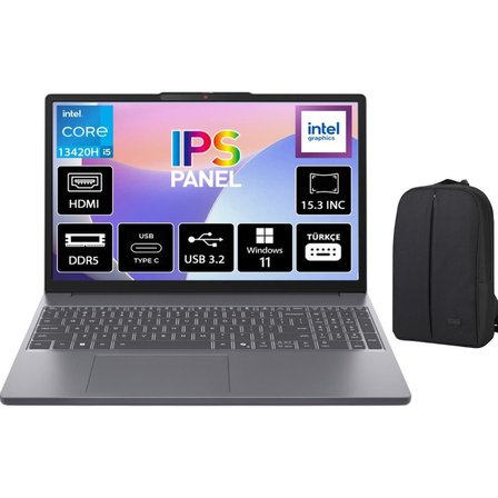 Lenovo Ideapad Slim 3 Intel Core I5 13420H 16GB 1tb SSD Freedos 15.3" Wuxga IPS Taşınabilir Bilgisayar 83K1004ETR + Cimete Çanta