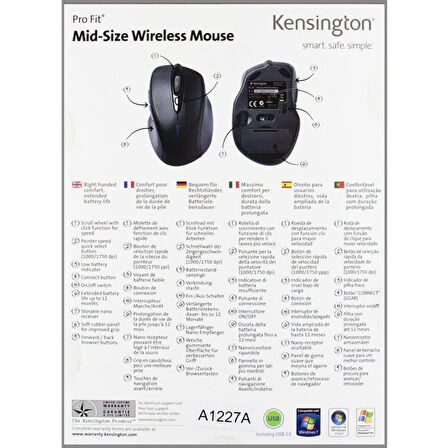Kensington K72421WW Pro Fit Mid-Size Kablosuz Fare (2,4ghz, 1750DPI) Sapphir