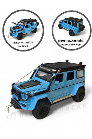 Çek Bırak Işıklı Ve Sesli Off Road Jeep 23 cm Çekme Halat İpli Metal Kasa Açılabilir Kapılar