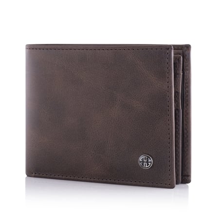 Savona Tam Taneli Deri Erkek İki Katlı Cüzdan RFID Blokajlı İnce Minimalist Ön Cep Kimlik Pencereli Hediye Kutusu, Kahverengi, 11,0 x 9,0 x 1,5 cm, klasik