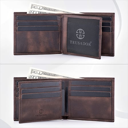 Savona Tam Taneli Deri Erkek İki Katlı Cüzdan RFID Blokajlı İnce Minimalist Ön Cep Kimlik Pencereli Hediye Kutusu, Kahverengi, 11,0 x 9,0 x 1,5 cm, klasik
