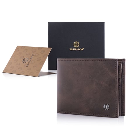 Savona Tam Taneli Deri Erkek İki Katlı Cüzdan RFID Blokajlı İnce Minimalist Ön Cep Kimlik Pencereli Hediye Kutusu, Kahverengi, 11,0 x 9,0 x 1,5 cm, klasik