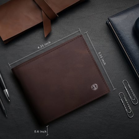 Savona Tam Taneli Deri Erkek İki Katlı Cüzdan RFID Blokajlı İnce Minimalist Ön Cep Kimlik Pencereli Hediye Kutusu, Kahverengi, 11,0 x 9,0 x 1,5 cm, klasik