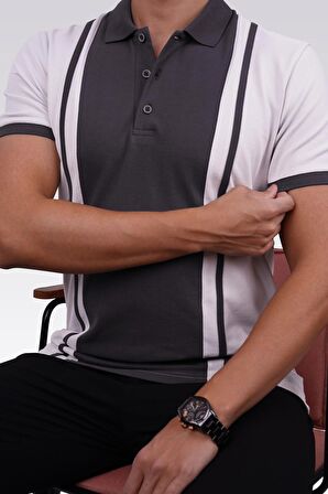 Füme Gri Çift Renkli Polo Tişört