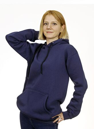 Unisex Kapşonlu İndigo Sweatshirt