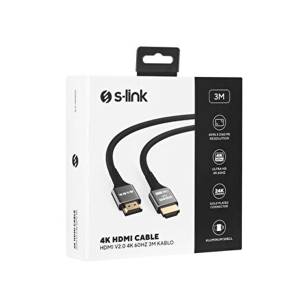 S-lınk Slx-hd4k03, 4k Uhd, Hdmı V2.0, 3mt. 60hz. Metal Uçlu, Kablo