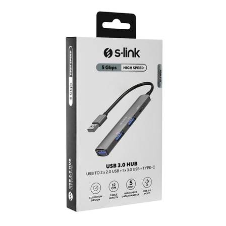 S'82 S-LINK USB Hub USB 3.0 to 2xUSB 2.0, 1xUSB 3.0, 1xType-C Siyah Metal