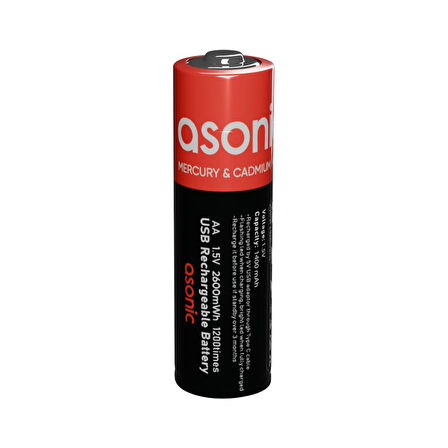 Asonıc Pl1400, Aa, Şarjlı Pil, 1.5volt, 1400mah/2600mwh, Type-c İle Kolay Şarj,  2 Li Paket (usb To Type-c Kablo Hediye)