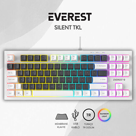 Everest KB-98 SILENT TKL Gri Mavi/Beyaz Rainbow Q Membrane Klavye