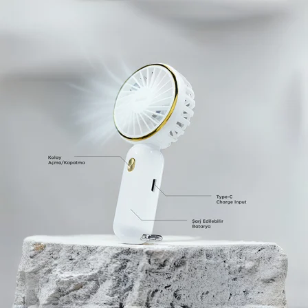 EVEREST EFN11, BEYAZ, 3 Kademeli Hız, Elde Kullanım, Dahili 900mAh Bataryalı, Type-C Şarj Girişli, Vantilatör