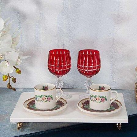 Mondecor Lotus Rose Bordo 2'li Kadehli Kahve Seti